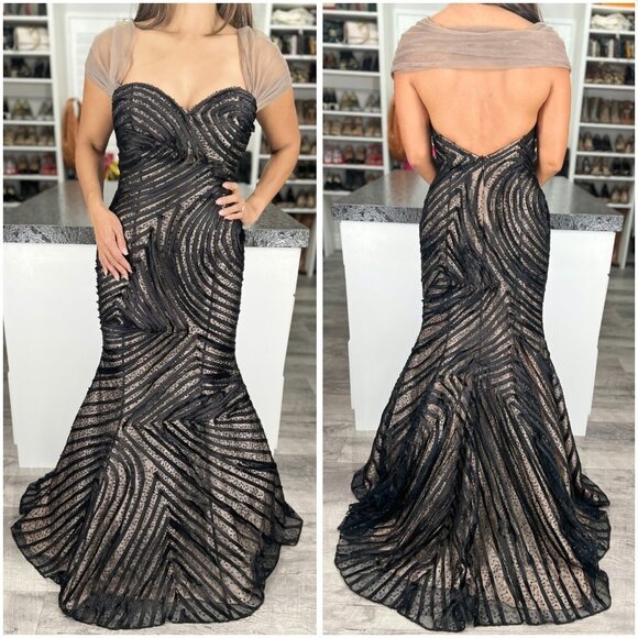 Jovani Black Sequined Sweetheart Strapless Ball Gown $595 - Picture 1 of 12